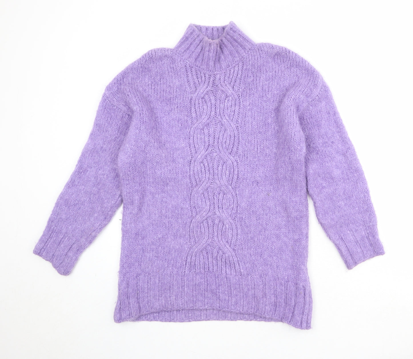 M&Co Womens Purple High Neck Acrylic Pullover Jumper Size 10