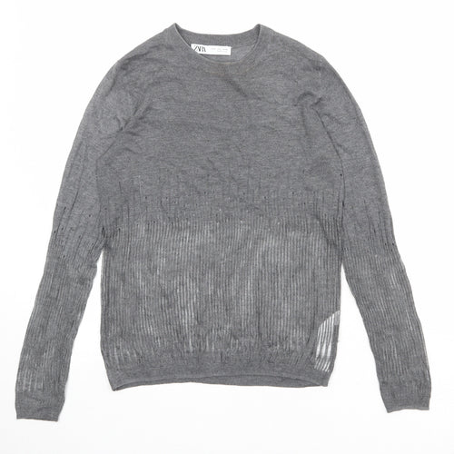 Zara Womens Grey Round Neck Polyester Pullover Jumper Size S