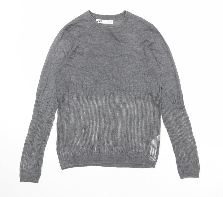 Zara Womens Grey Round Neck Polyester Pullover Jumper Size S