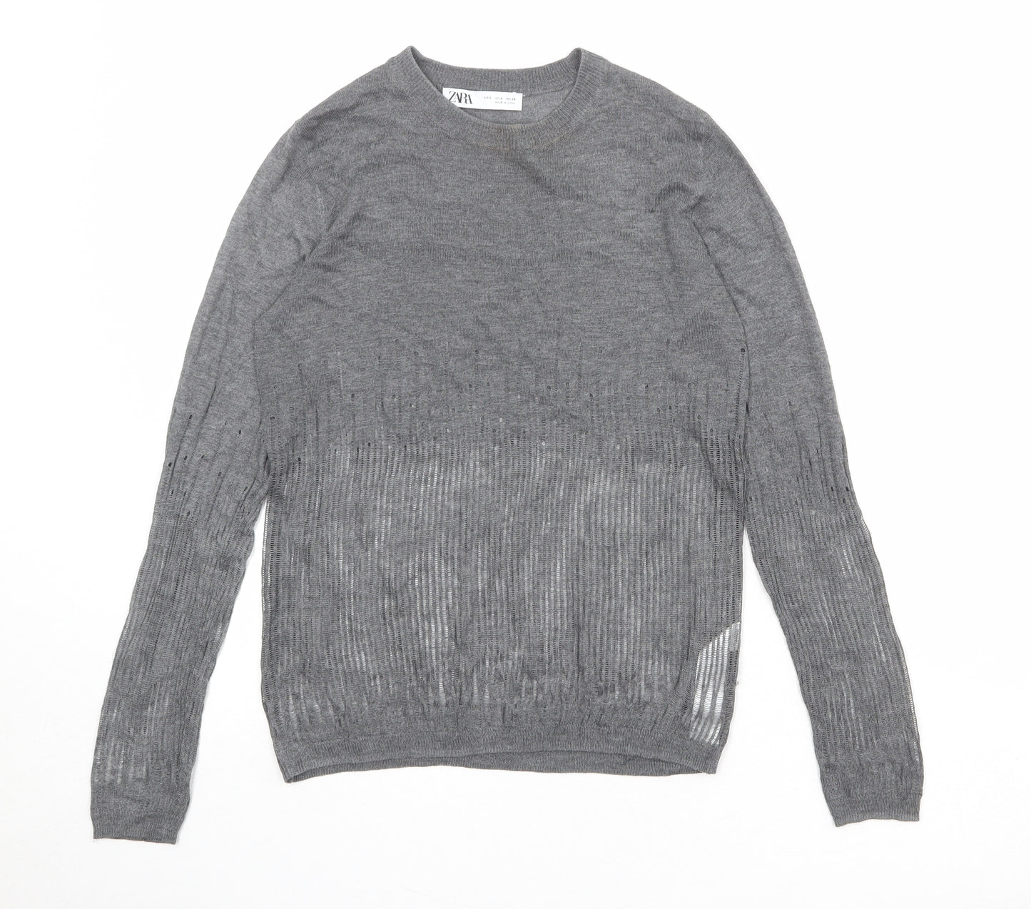 Zara Womens Grey Round Neck Polyester Pullover Jumper Size S