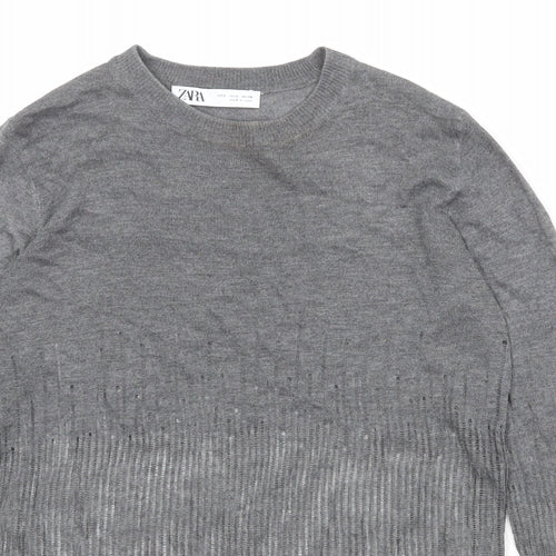 Zara Womens Grey Round Neck Polyester Pullover Jumper Size S