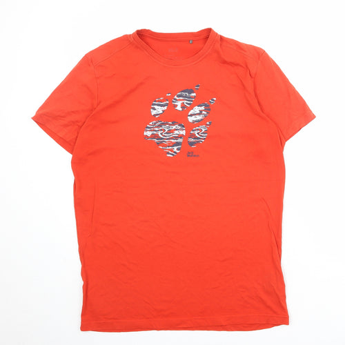Jack Wolfskin Mens Orange Cotton T-Shirt Size L Round Neck