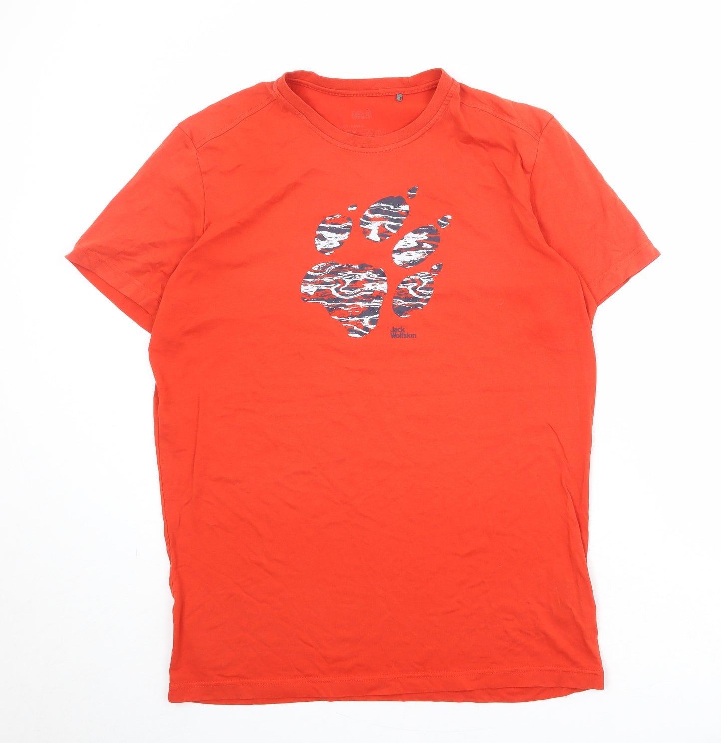 Jack Wolfskin Mens Orange Cotton T-Shirt Size L Round Neck