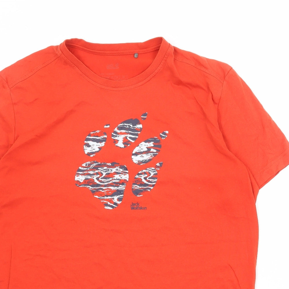 Jack Wolfskin Mens Orange Cotton T-Shirt Size L Round Neck