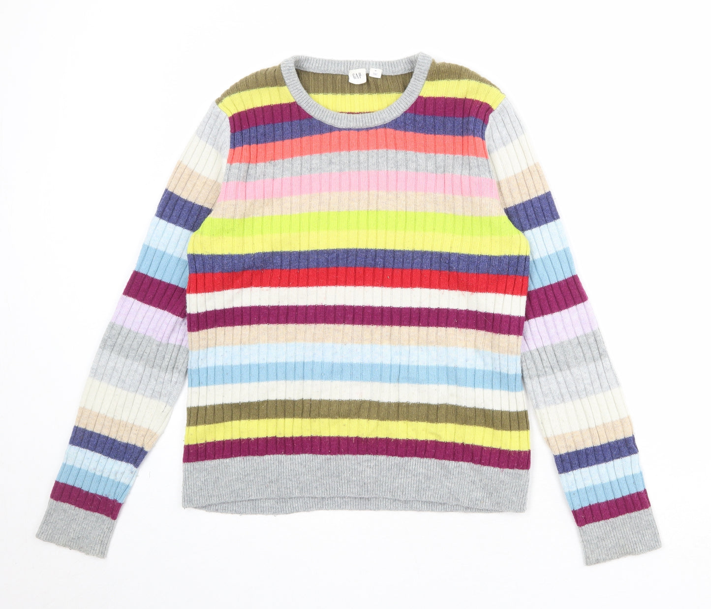 Gap Womens Multicoloured Round Neck Striped Nylon Pullover Jumper Size M