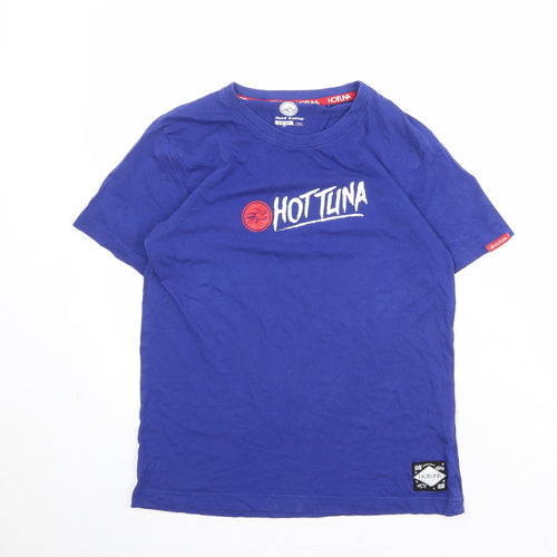 Hot Tuna Boys Blue 100% Cotton Basic T-Shirt Size 13 Years Round Neck Pullover