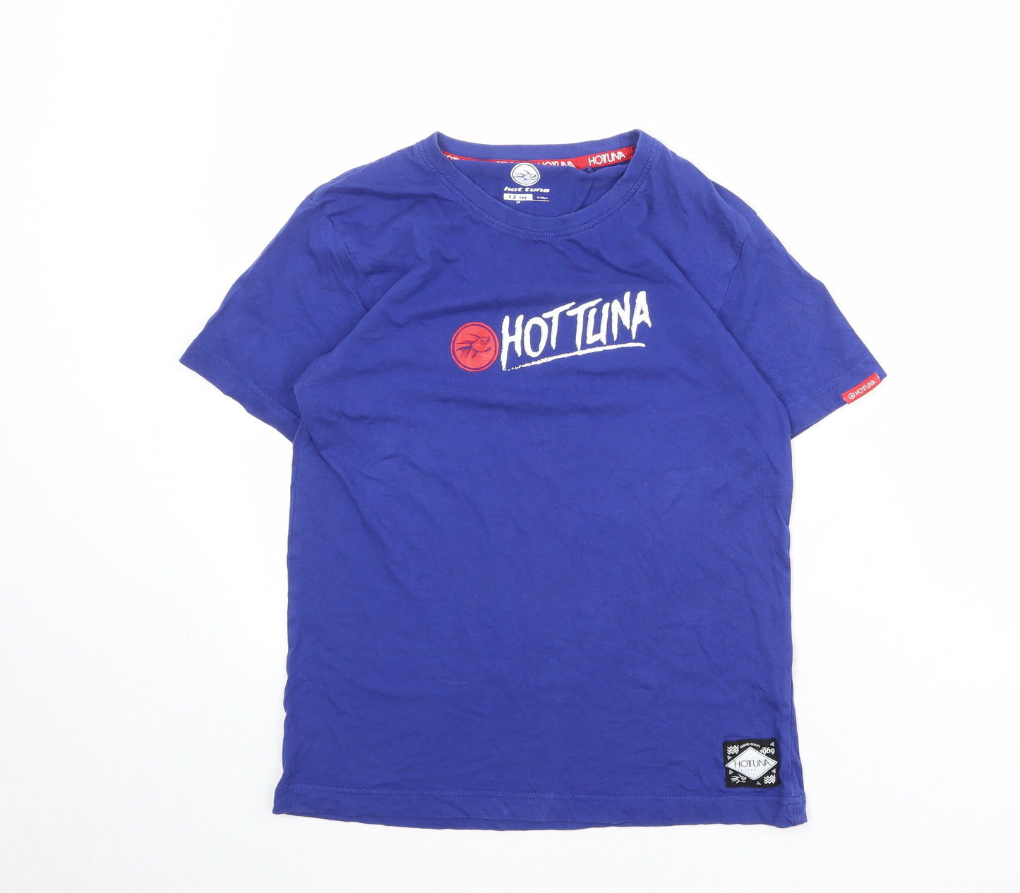Hot Tuna Boys Blue 100% Cotton Basic T-Shirt Size 13 Years Round Neck Pullover
