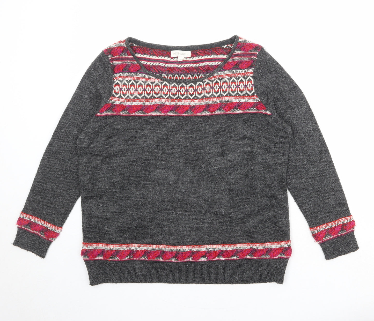 Monsoon Womens Grey Boat Neck Acrylic Pullover Jumper Size L