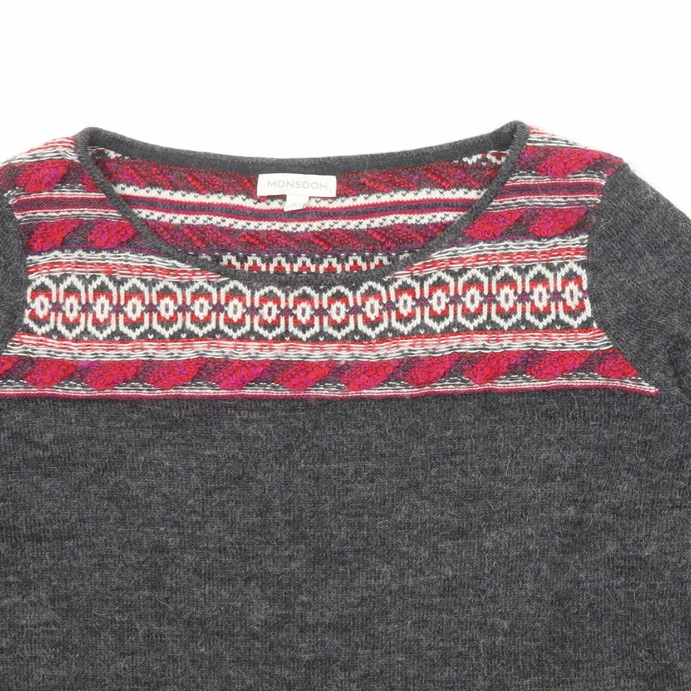 Monsoon Womens Grey Boat Neck Acrylic Pullover Jumper Size L