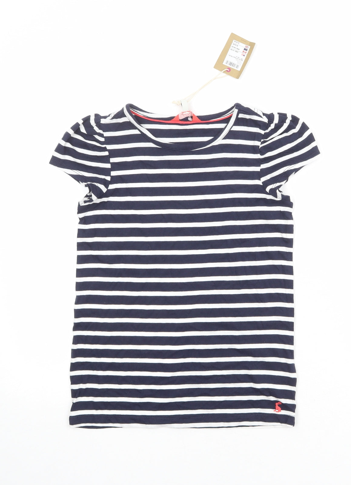 Joules Girls Blue Striped 100% Cotton Basic T-Shirt Size 9-10 Years Round Neck Pullover