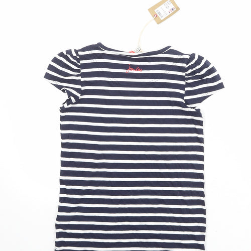Joules Girls Blue Striped 100% Cotton Basic T-Shirt Size 9-10 Years Round Neck Pullover