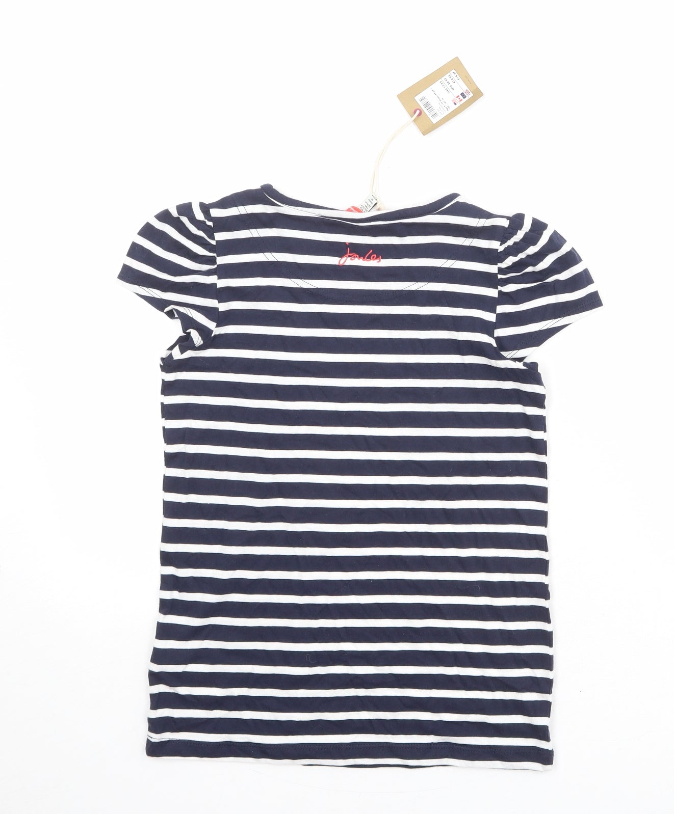 Joules Girls Blue Striped 100% Cotton Basic T-Shirt Size 9-10 Years Round Neck Pullover