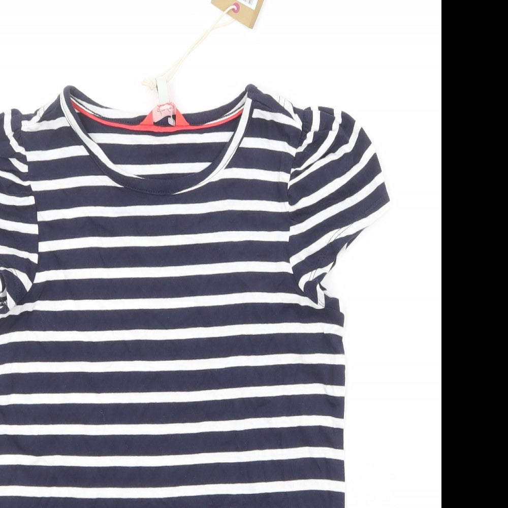 Joules Girls Blue Striped 100% Cotton Basic T-Shirt Size 9-10 Years Round Neck Pullover
