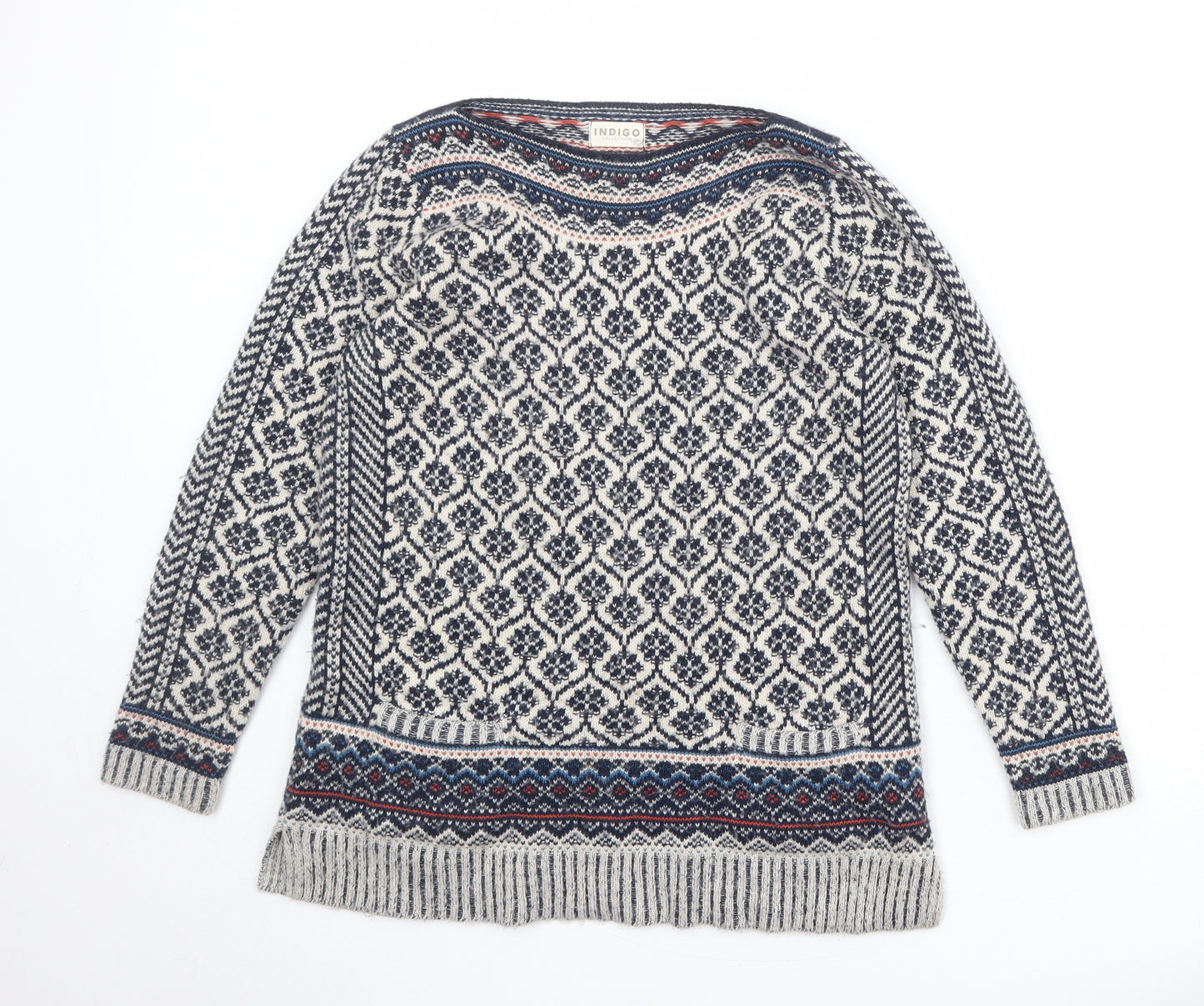 Marks and Spencer Womens Multicoloured Boat Neck Geometric Acrylic Pullover Jumper Size 10