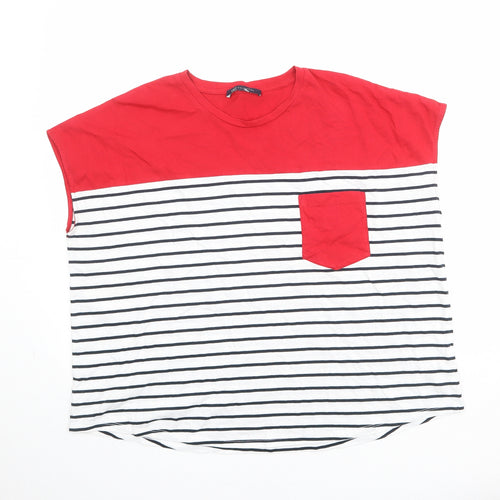 Marks and Spencer Womens Multicoloured Striped 100% Cotton Basic T-Shirt Size 16 Round Neck