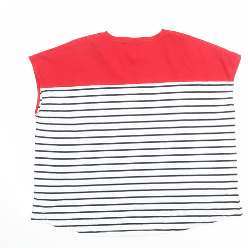 Marks and Spencer Womens Multicoloured Striped 100% Cotton Basic T-Shirt Size 16 Round Neck