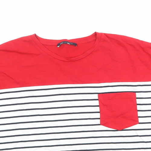 Marks and Spencer Womens Multicoloured Striped 100% Cotton Basic T-Shirt Size 16 Round Neck