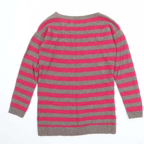Marks and Spencer Womens Pink Round Neck Striped Wool Pullover Jumper Size 12