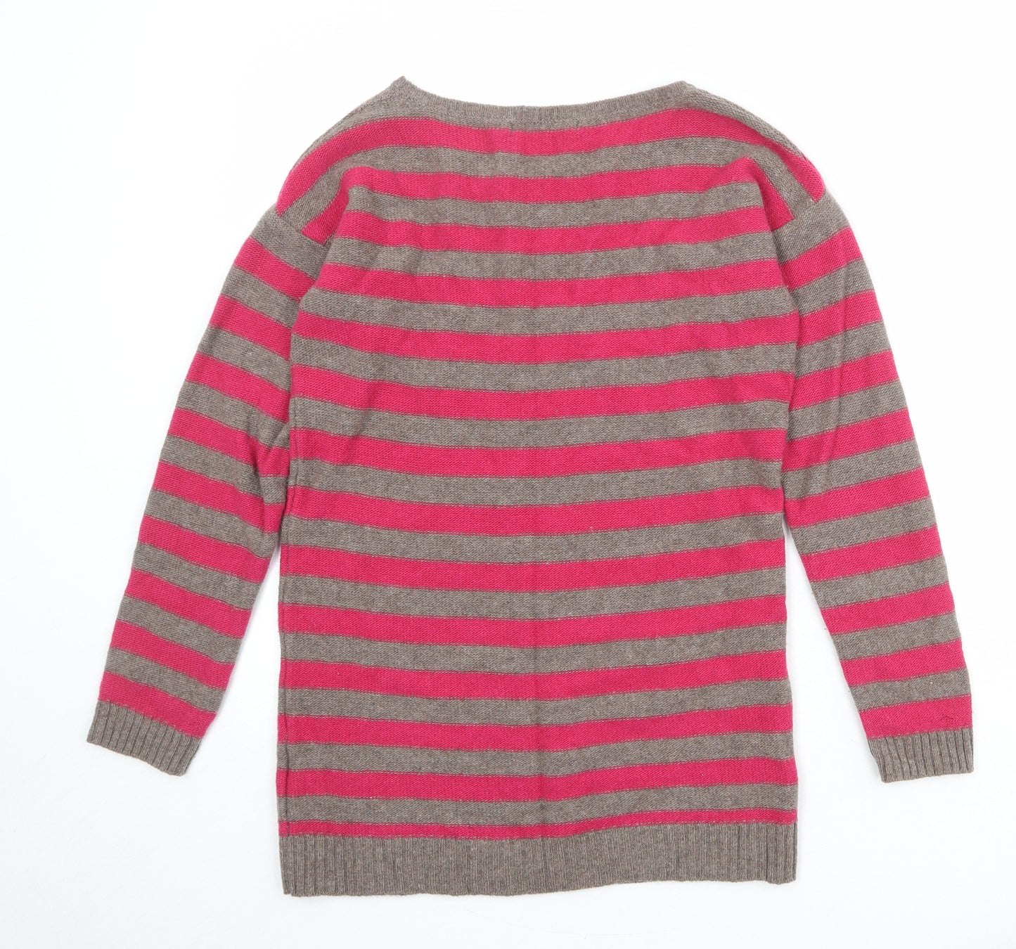 Marks and Spencer Womens Pink Round Neck Striped Wool Pullover Jumper Size 12