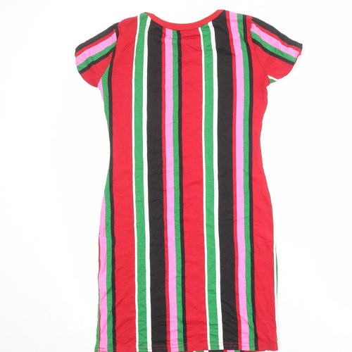 PRETTYLITTLETHING Womens Multicoloured Striped Viscose T-Shirt Dress Size 10 Round Neck Pullover