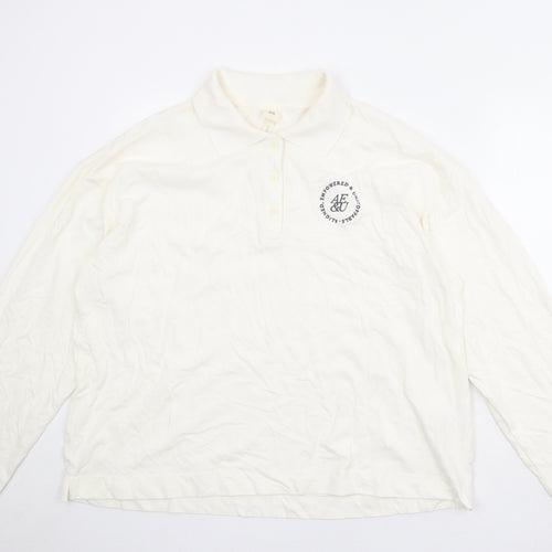 H&M Womens Ivory Cotton Basic Polo Size L Collared
