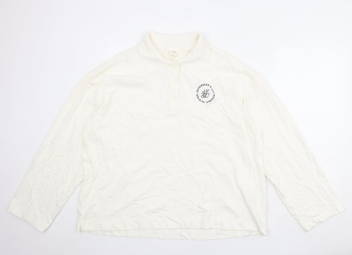 H&M Womens Ivory Cotton Basic Polo Size L Collared