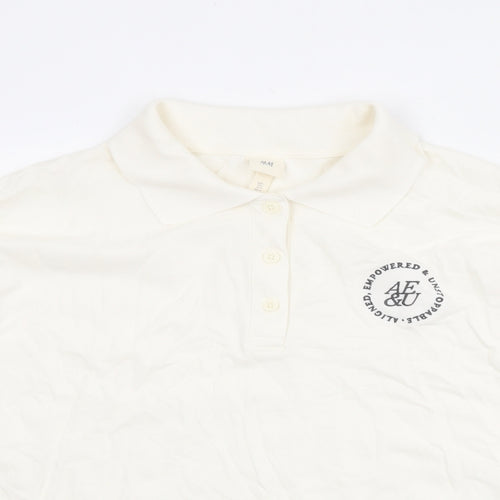 H&M Womens Ivory Cotton Basic Polo Size L Collared