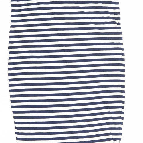Oasis Womens Blue Striped Viscose A-Line Size S V-Neck Pullover