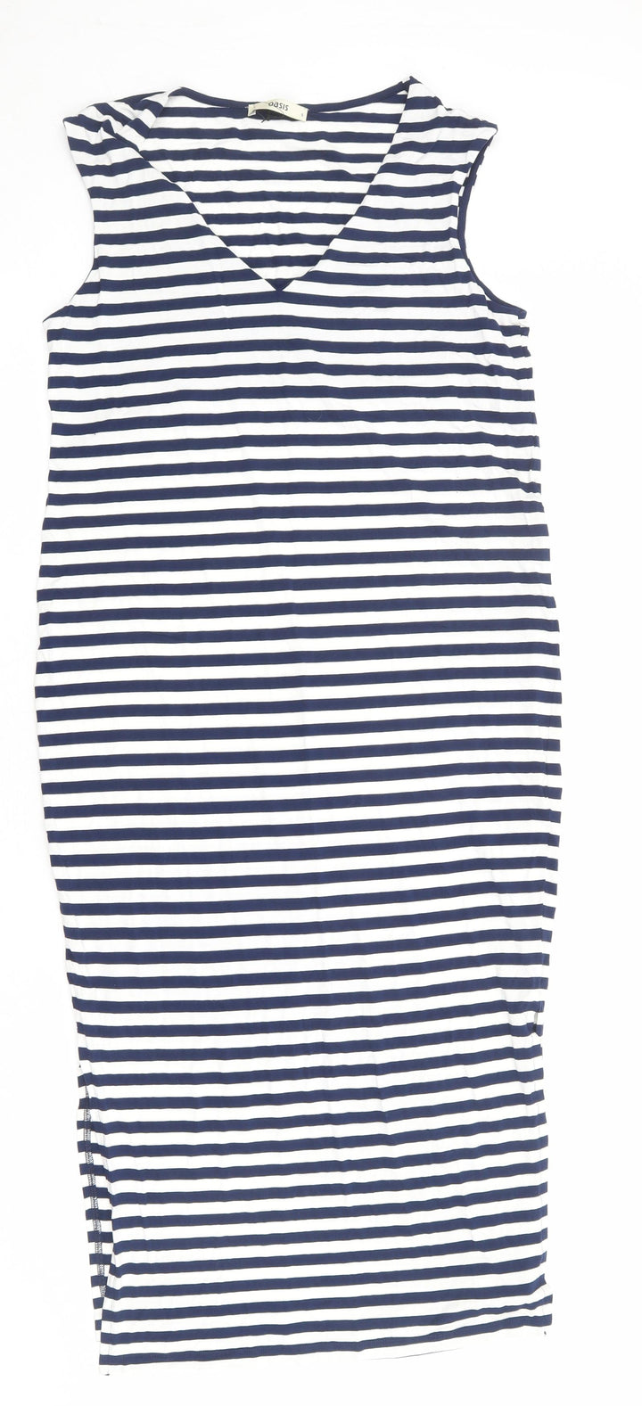 Oasis Womens Blue Striped Viscose A-Line Size S V-Neck Pullover