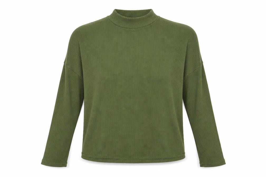 Front view of Divided by H&M women’s green mock neck polyester jumper, size M