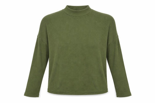 Front view of Divided by H&M women’s green mock neck polyester jumper, size M