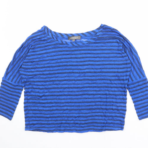 Marks and Spencer Womens Blue Boat Neck Striped Viscose Pullover Jumper Size 12