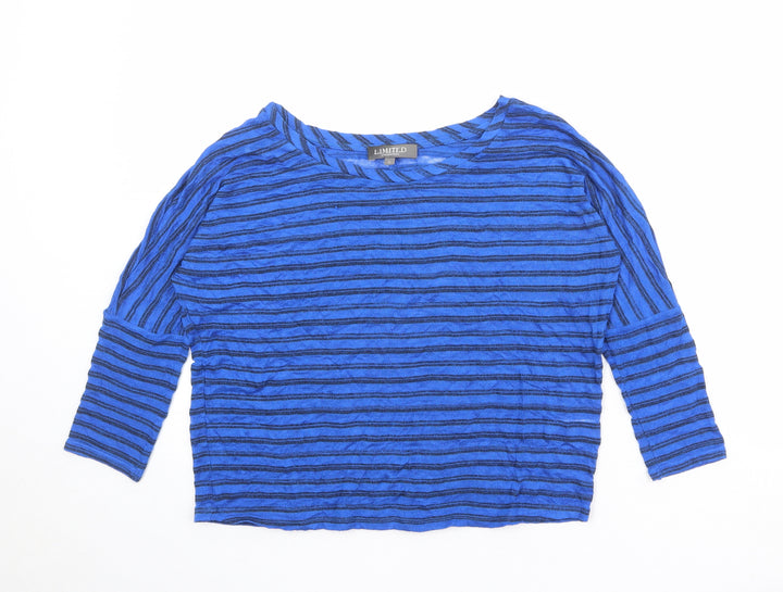 Marks and Spencer Womens Blue Boat Neck Striped Viscose Pullover Jumper Size 12