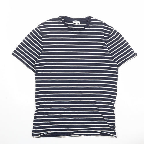 Reiss Womens Blue Striped 100% Cotton Basic T-Shirt Size S Round Neck