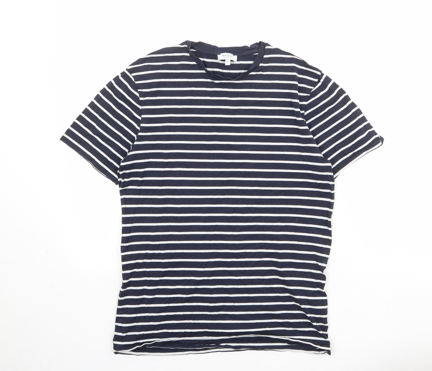 Reiss Womens Blue Striped 100% Cotton Basic T-Shirt Size S Round Neck