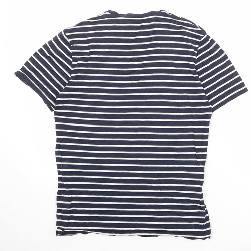 Reiss Womens Blue Striped 100% Cotton Basic T-Shirt Size S Round Neck