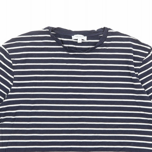 Reiss Womens Blue Striped 100% Cotton Basic T-Shirt Size S Round Neck