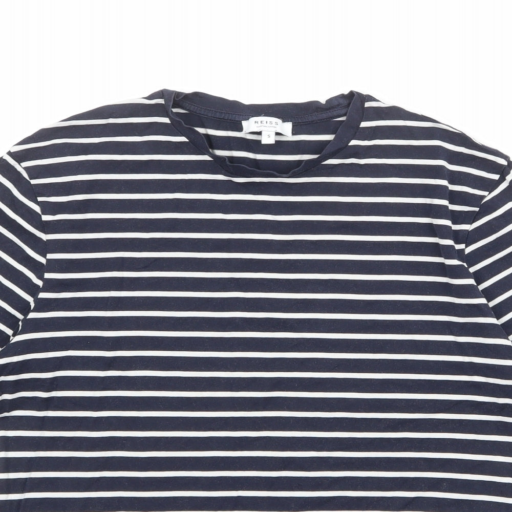 Reiss Womens Blue Striped 100% Cotton Basic T-Shirt Size S Round Neck