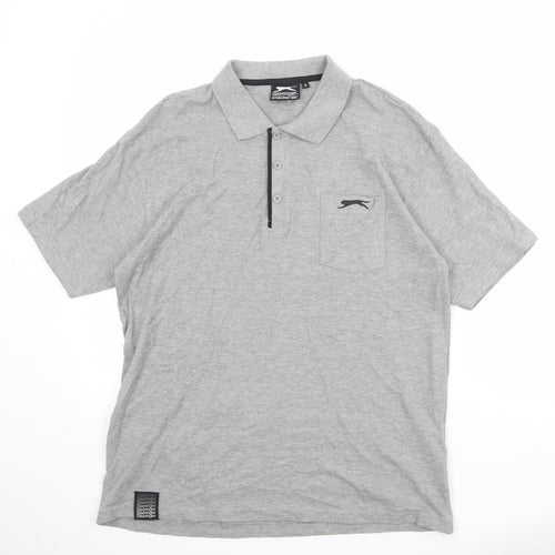 Slazenger Mens Grey Cotton Polo Size S Collared Button