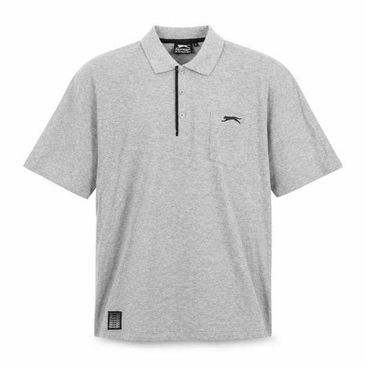 Front view of Slazenger men’s grey cotton polo, size S, collared button
