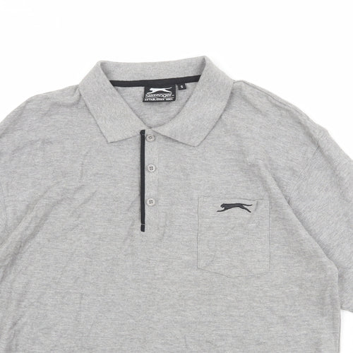 Slazenger Mens Grey Cotton Polo Size S Collared Button