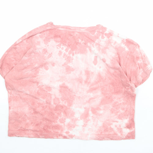 New Look Girls Pink Geometric 100% Cotton Cropped T-Shirt Size 14-15 Years Round Neck Pullover - Butterfly Print