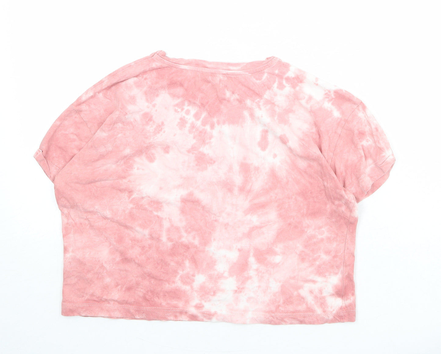 New Look Girls Pink Geometric 100% Cotton Cropped T-Shirt Size 14-15 Years Round Neck Pullover - Butterfly Print