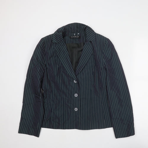 Angie Womens Blue Striped Jacket Blazer Size 14 Buckle