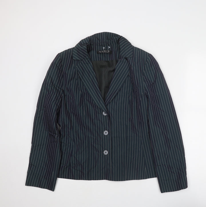 Angie Womens Blue Striped Jacket Blazer Size 14 Buckle