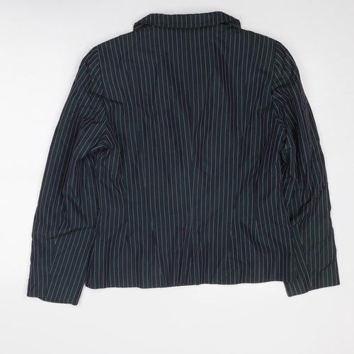 Angie Womens Blue Striped Jacket Blazer Size 14 Buckle
