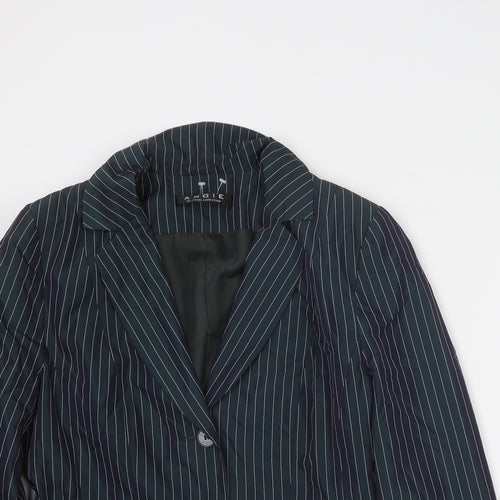 Angie Womens Blue Striped Jacket Blazer Size 14 Buckle