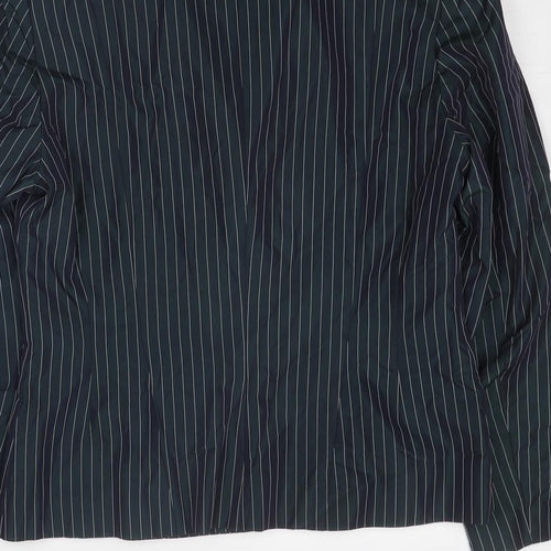 Angie Womens Blue Striped Jacket Blazer Size 14 Buckle