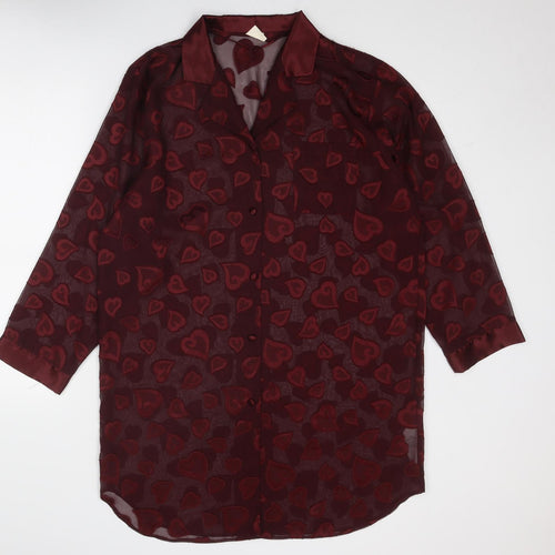 Yessica Womens Red Geometric Polyester Shirt Dress Size 14 Collared Button - Heart Pattern
