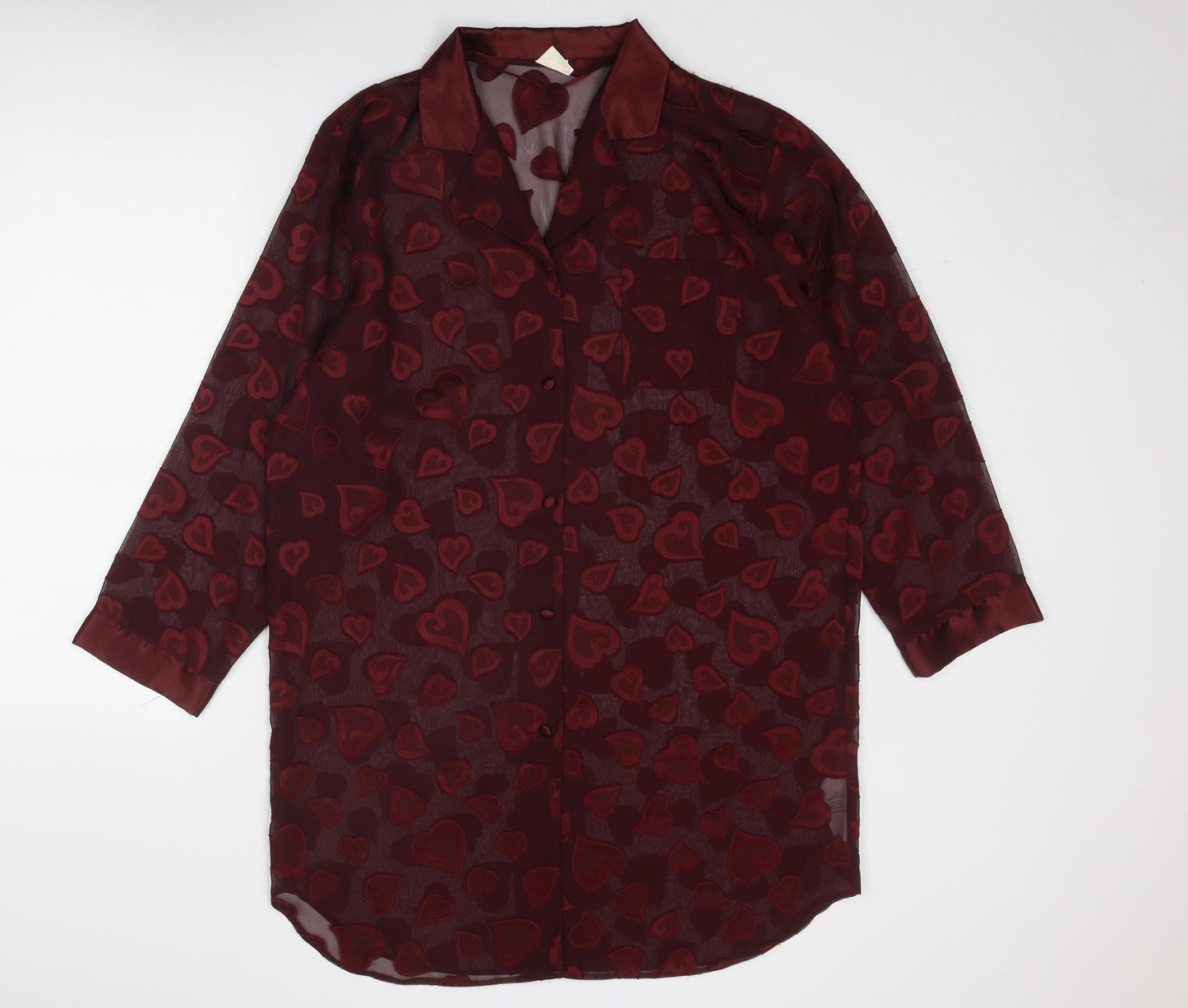 Yessica Womens Red Geometric Polyester Shirt Dress Size 14 Collared Button - Heart Pattern